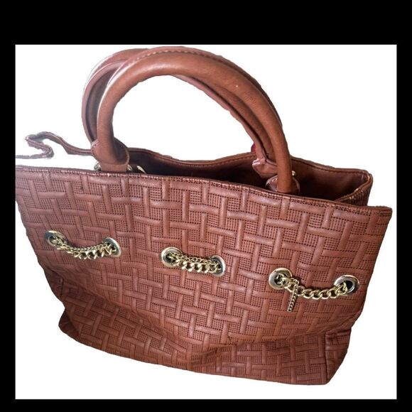 Big Buddha Top Handle Basketweave Texture Brown Boho Tassel Tote Bag - Picture 5 of 10